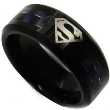 *COI Black Titanium Superman Ring With Carbon Fiber - JT430B