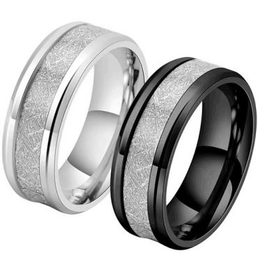 COI Tungsten Carbide Black/Silver Meteorite Beveled Edges Ring-TG5779
