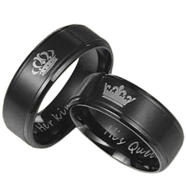 *COI Black Tungsten Carbide King Queen Crown Ring - TG4712