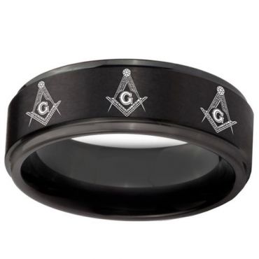 *COI Black Titanium Masonic Step Edges Ring - 1078
