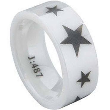 COI White Ceramic Stars Pipe Cut Ring - TG1303
