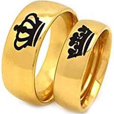 *COI Gold Tone Tungsten Carbide King Queen Crown Ring - TG1797AA