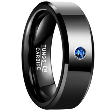 COI Tungsten Carbide Black Silver Ring With Created Blue Sapphire - TG1853