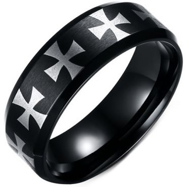 COI Black Titanium Cross Beveled Edges Ring - 2910