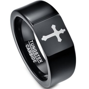 COI Black Tungsten Carbide Cross Wedding Band Ring - TG3003
