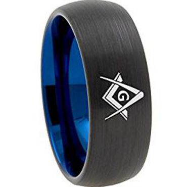 **COI Titanium Black Blue Masonic Dome Court Ring - 3130