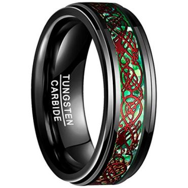 COI Black Tungsten Carbide Green Red Dragon Ring-TG3241BB