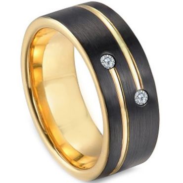 COI Tungsten Carbide Black Gold Tone Cubic Zirconia Ring-TG3249