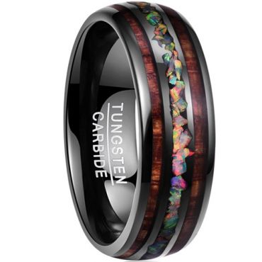 COI Black Tungsten Carbide Crushed Opal & Wood Dome Court Ring-TG3498