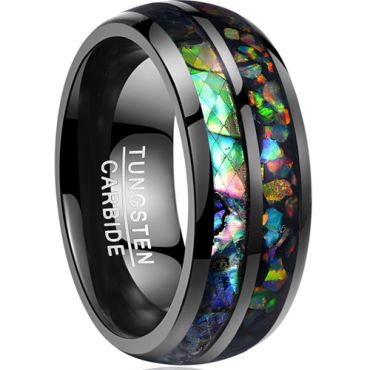 COI Black Tungsten Carbide Crushed Opal Dome Court Ring - TG3565