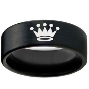 *COI Black Titanium King Crown Pipe Cut Flat Ring-JT5012