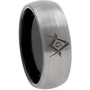 *COI Titanium Black Silver Masonic Dome Court Ring-JT5050
