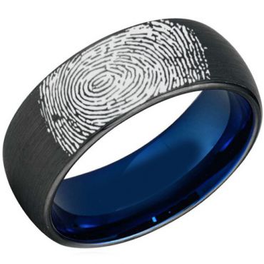 COI Tungsten Carbide Black Blue Custom FingerPrint Ring-TG3907