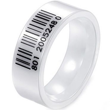 COI White Ceramic Barcode Pipe Cut Ring - TG3948