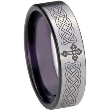 COI Tungsten Carbide Black Silver Cross Celtic Ring - TG4022