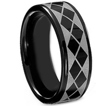*COI Black Tungsten Carbide Checkered Flag Pipe Cut Ring-TG4025