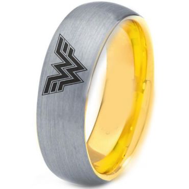 **COI Tungsten Carbide Gold Tone Silver Wonder Woman Ring-TG4428