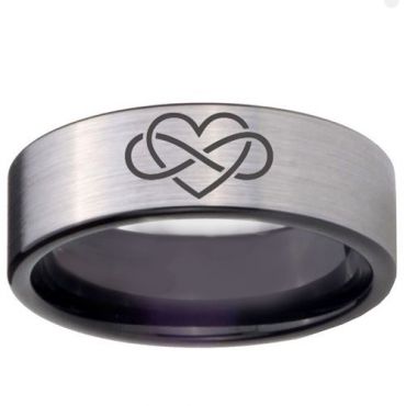 *COI Titanium Black Silver Infinity Heart Pipe Cut Flat Ring-4675