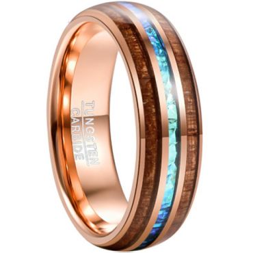 COI Rose Tungsten Carbide Crushed Opal and Wood Dome Court Ring-4682