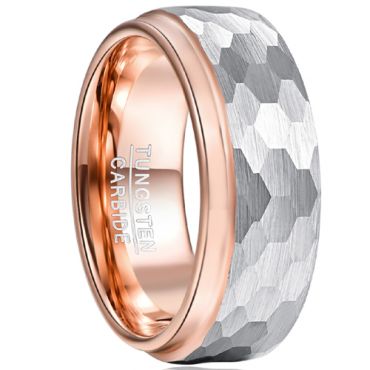 COI Tungsten Carbide Silver Rose Hammered Ring-TG5033
