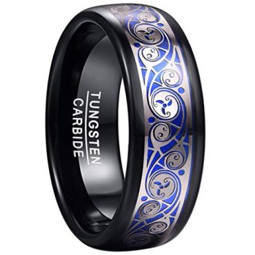 COI Tungsten Carbide Black Blue Silver Celtic Ring-TG5054