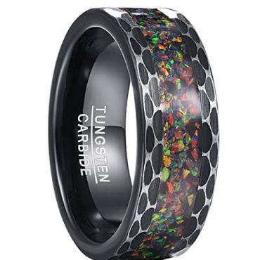 COI Black Tungsten Carbide Crushed Opal Hammered Ring-TG5190