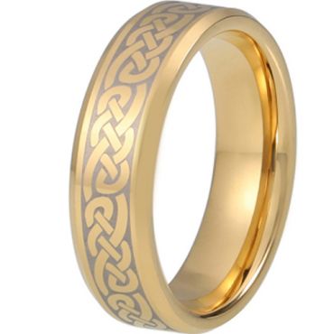 COI Gold Tone Tungsten Carbide Celtic Beveled Edges Ring-TG5217